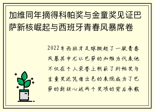 加维同年摘得科帕奖与金童奖见证巴萨新核崛起与西班牙青春风暴席卷